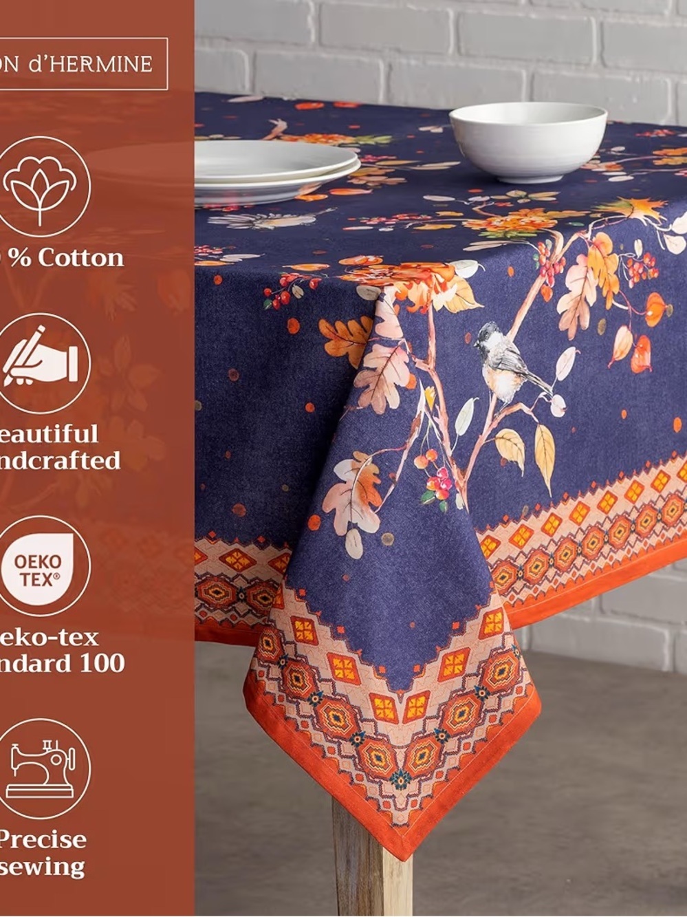 Maison D' Hermine Table Cloth Square Table 100% Cotton 54 X 54 Kelim - Infinity) - Picture 4 of 11
